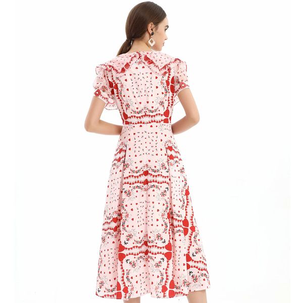 dress seqinyy sweet pink spring fashion design feminine runway red heart print chiffon midi frilly casual flowers, Black;gray 
dress seqinyy sweet pink spring fashion design feminine runway red heart print chiffon midi frilly casual flowers, Black;gray