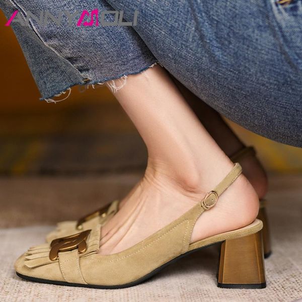 dress shoes annymoli real leather slingback kid suede thick high heel elegant pumps fringe buckle strap chain ladies footwear 40, Black
dress shoes annymoli real leather slingback kid suede thick high heel elegant pumps fringe buckle strap chain ladies footwear 40, Black