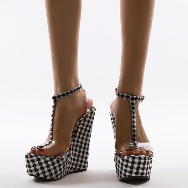 trendy must-have fashion checkered tweed platform wedge sandals snake ankle buckle straps transparent women's shoes, Black
trendy must-have fashion checkered tweed platform wedge sandals snake ankle buckle straps transparent women's shoes, Black