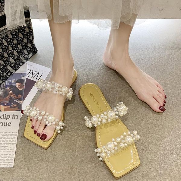 rimocy fashion pearl clear pvc slippers women summer square toe soft bottom beach flip flops woman candy colors flats slides, Black
rimocy fashion pearl clear pvc slippers women summer square toe soft bottom beach flip flops woman candy colors flats slides, Black