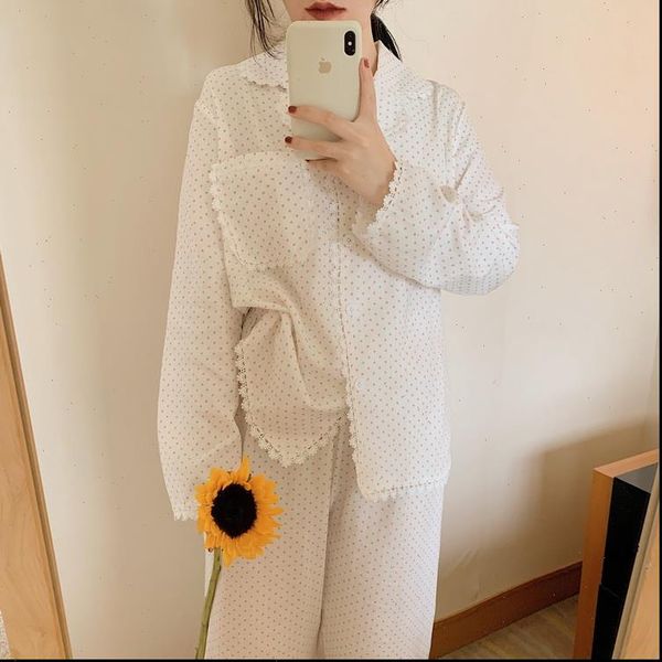 white polka dot pajamas womens sleepwears set lace home suit pants pijamas pockets long sleeve lounge wear 2 piece sleepwear, Black;red
white polka dot pajamas womens sleepwears set lace home suit pants pijamas pockets long sleeve lounge wear 2 piece sleepwear, Black;red