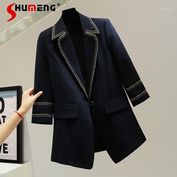 women's suits & blazers 2021 summer women korean style slimming coats fashion gold silk stitching 3/4 sleeve suit ladies office lady ja, White;black
women's suits & blazers 2021 summer women korean style slimming coats fashion gold silk stitching 3/4 sleeve suit ladies office lady ja, White;black