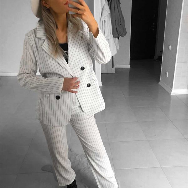 women's two piece pants fancy hzirip of the vintage female autumn all-around elegant ol'retro lady from office blazer + striped pa, White
women's two piece pants fancy hzirip of the vintage female autumn all-around elegant ol'retro lady from office blazer + striped pa, White