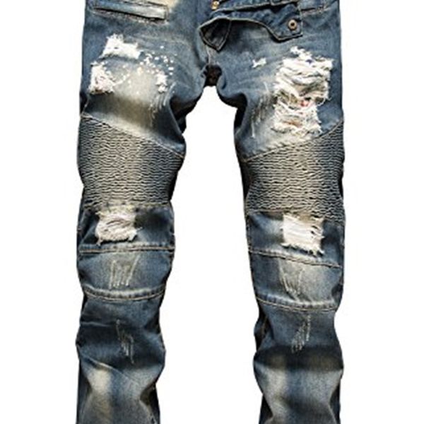 

men's jeans nitagut ripped slim straight fit biker with zipper deco 7h7w, Blue