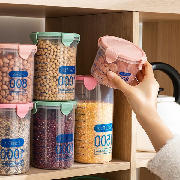 household plastic grain sealed can box kitchen round food with cover transparent storage
household plastic grain sealed can box kitchen round food with cover transparent storage