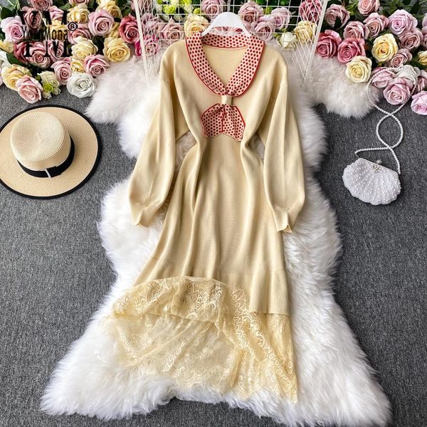 yornmona good quality comfy long women dress fashion bow neck knitted sweater casual loose a-line lace ruffled dresses, Black;gray
yornmona good quality comfy long women dress fashion bow neck knitted sweater casual loose a-line lace ruffled dresses, Black;gray
