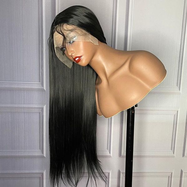 synthetic wigs 180% straight lace front wig natural hair black cosplay 26 inch heat resistant hd frontal for women