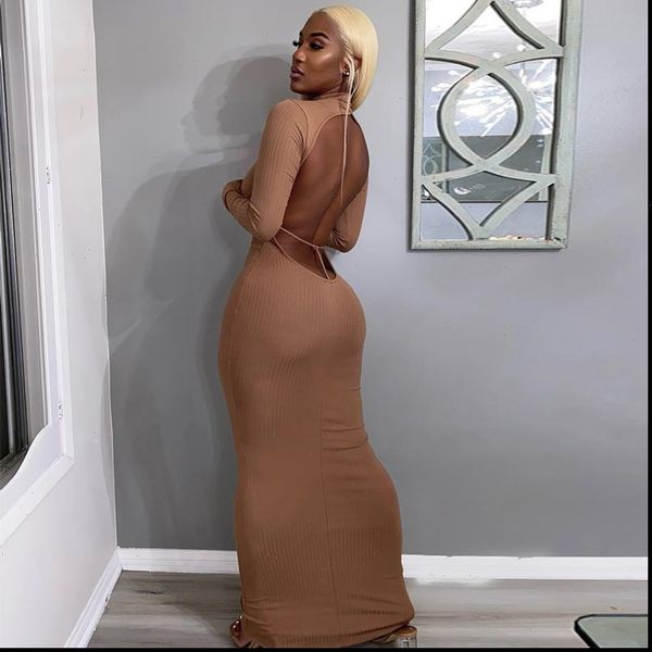 long sleeve solid backless women dresses skinny ribbed maxi dress autumn winter fashion party club outfits, Black;gray
long sleeve solid backless women dresses skinny ribbed maxi dress autumn winter fashion party club outfits, Black;gray
