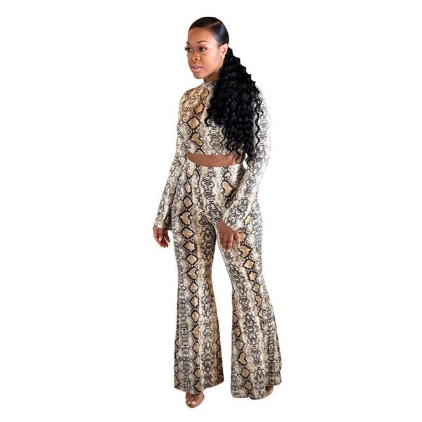 women's two piece pants fashion snakeskin print women set autumn winter long sleeve short + wide leg flare tracksuit, White
women's two piece pants fashion snakeskin print women set autumn winter long sleeve short + wide leg flare tracksuit, White