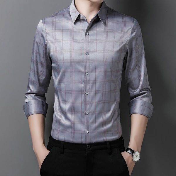 men's casual shirts 2021 summer eamless elastic men long sleeve business formal dress shirt plaid slim fit social office male clothing, White;black
men's casual shirts 2021 summer eamless elastic men long sleeve business formal dress shirt plaid slim fit social office male clothing, White;black