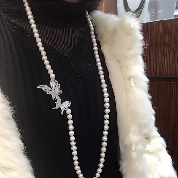 chains hand knotted 8-9mm white natural freshwater pearl butterfly micro inlay zircon long sweater chain necklace 85-90cm fashion, Silver
chains hand knotted 8-9mm white natural freshwater pearl butterfly micro inlay zircon long sweater chain necklace 85-90cm fashion, Silver