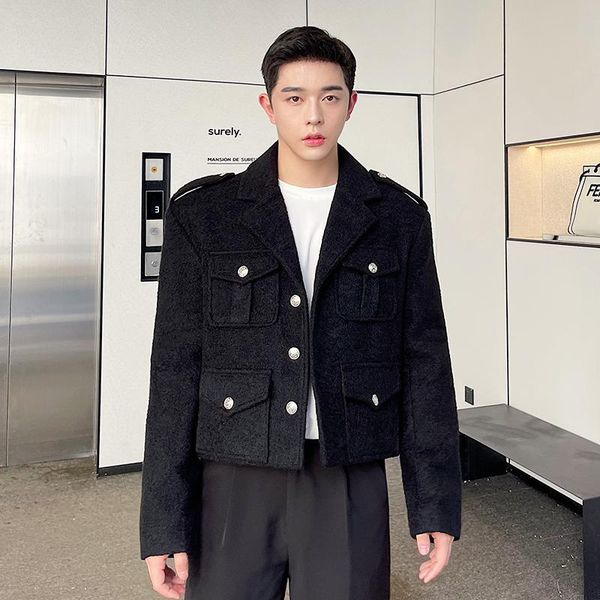 men's wool & blends short woolen jacket autumn personalized retro work clothes fashion large design loose coat, Black
men's wool & blends short woolen jacket autumn personalized retro work clothes fashion large design loose coat, Black