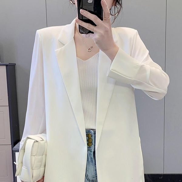 women's suits & blazers chiffon blazer solid color elegant jacket autumn office thin 2021 spring and summer korean white suit top, White;black
women's suits & blazers chiffon blazer solid color elegant jacket autumn office thin 2021 spring and summer korean white suit top, White;black