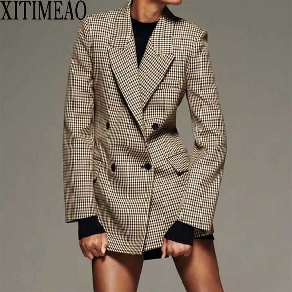 za women fashion autumn plaid suit work office lady slim double breasted casual female blazer coat 211006, White;black
za women fashion autumn plaid suit work office lady slim double breasted casual female blazer coat 211006, White;black