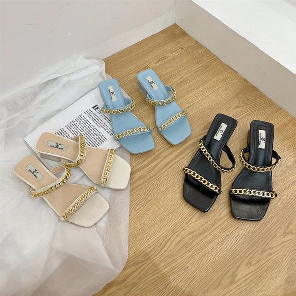 bailamos women slippers 2021fashion square toe metal chain design low heel summer mules slides outdoor sandals, Black
bailamos women slippers 2021fashion square toe metal chain design low heel summer mules slides outdoor sandals, Black