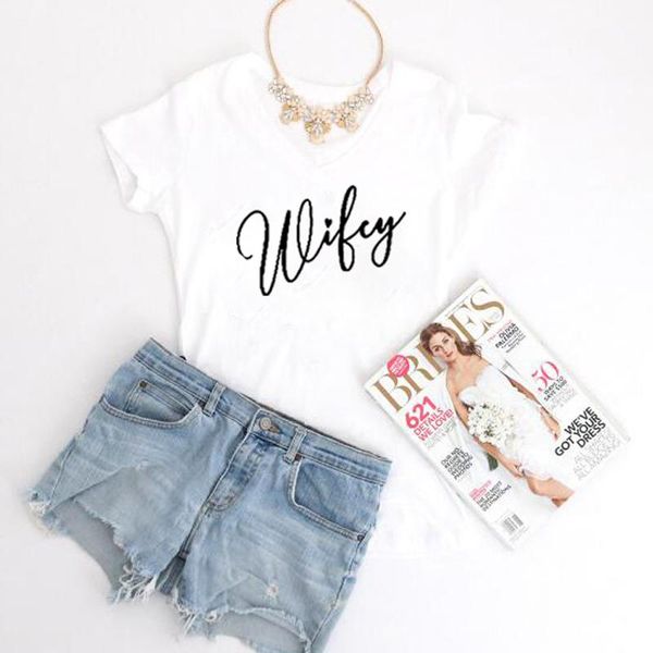 women's t-shirt wifey wedding cotton t shirts bachelorette tee casual wear miss to mrs honeymoon bridal party, White
women's t-shirt wifey wedding cotton t shirts bachelorette tee casual wear miss to mrs honeymoon bridal party, White
