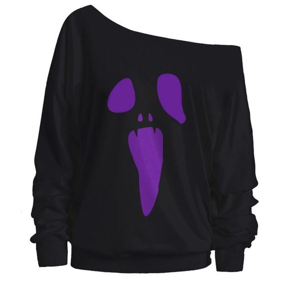 2021 women's graffiti off shoulder halloween long sleeve sweater, Black 
2021 women's graffiti off shoulder halloween long sleeve sweater, Black