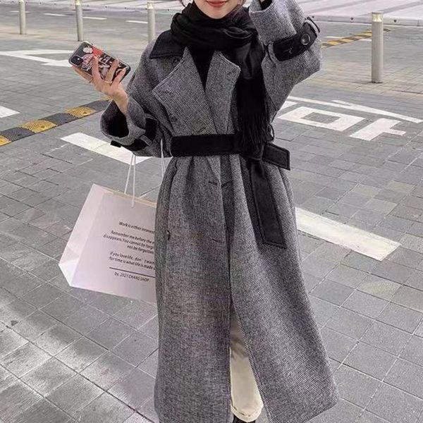 women's wool & blends women loose thick woolen coat 2021 temperament plaid autumn winter hepburn style overcoat long ladies outerwear f, Black
women's wool & blends women loose thick woolen coat 2021 temperament plaid autumn winter hepburn style overcoat long ladies outerwear f, Black