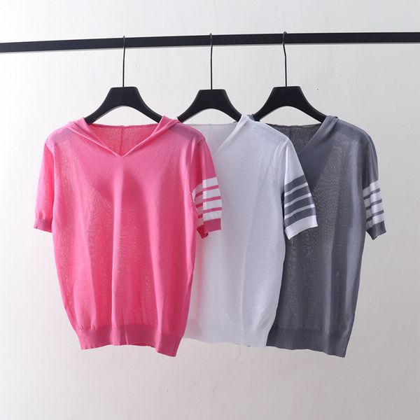 t shirt 2021 summer tb stripe four bar college style ice silk hooded short sleeve slim top, White
t shirt 2021 summer tb stripe four bar college style ice silk hooded short sleeve slim top, White