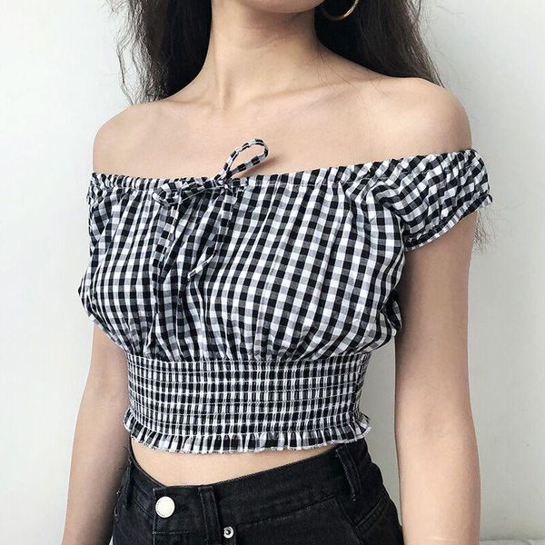 women's blouses & shirts junerain women summer off shoulder tie neck short vintage plaid crop blouse lisa same wear elastic, White
women's blouses & shirts junerain women summer off shoulder tie neck short vintage plaid crop blouse lisa same wear elastic, White