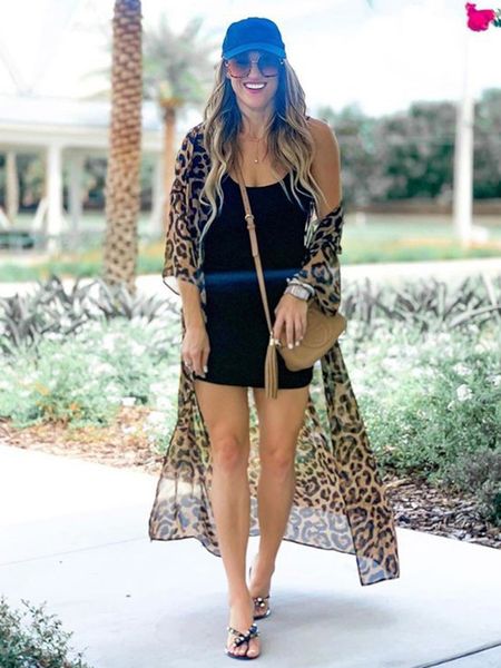 women's swimwear leopard bikini cover-up beach wear women clothing transparent slim kimono summer boho holiday cardigan outin, White;black
women's swimwear leopard bikini cover-up beach wear women clothing transparent slim kimono summer boho holiday cardigan outin, White;black