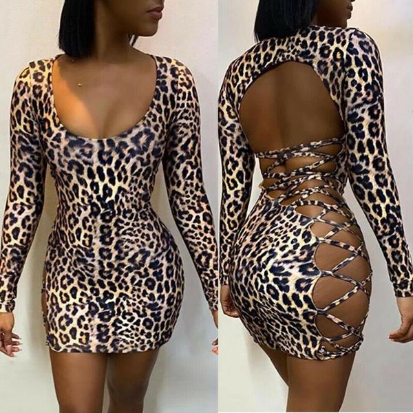 women's bodycon mini dress leopard bandage long sleeve backless party club cross up vestio casual dresses, Black;gray
women's bodycon mini dress leopard bandage long sleeve backless party club cross up vestio casual dresses, Black;gray