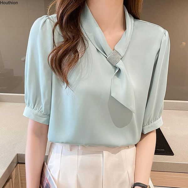 women's blouses & shirts houthion silk short-sleeved blouse comfortable korean solid color fashion v-neck casual shirt lady, White
women's blouses & shirts houthion silk short-sleeved blouse comfortable korean solid color fashion v-neck casual shirt lady, White