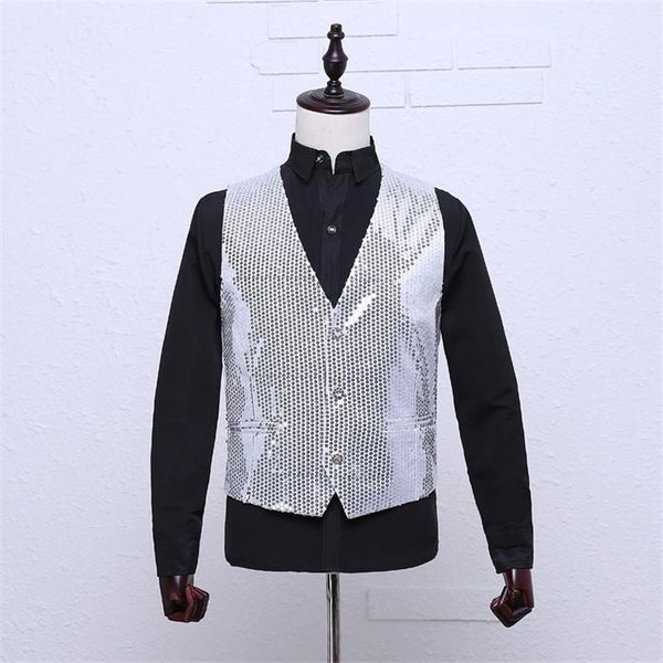 men's vests silver sequins paillette vest men 2022 brand v neck party dress waistcoat dj club stage singer show gilet homme xxxl, Black;white
men's vests silver sequins paillette vest men 2022 brand v neck party dress waistcoat dj club stage singer show gilet homme xxxl, Black;white