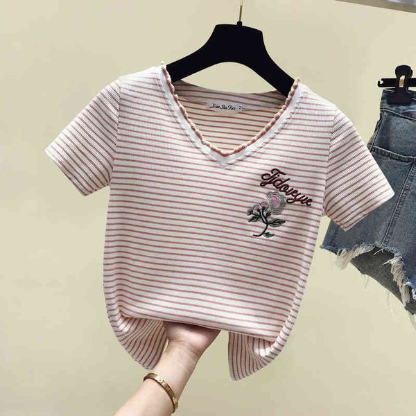 summer fashion women casual v neck stripe short sleeves t-shirt female pullover tee a1419 210428, White
summer fashion women casual v neck stripe short sleeves t-shirt female pullover tee a1419 210428, White