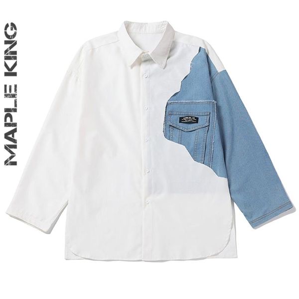 men's casual shirts patchwork denim for men plus size hip hop long sleeved mens oversized harajuku shirt streetwear fashion brand male, White;black
men's casual shirts patchwork denim for men plus size hip hop long sleeved mens oversized harajuku shirt streetwear fashion brand male, White;black