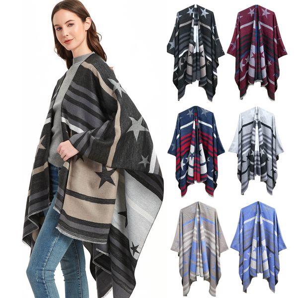

women shawl jacquard slit wraps star pattern cappa girls home shawls indoor air conditioner pashmina cloak spring and autumn fashion scarves, Red;brown