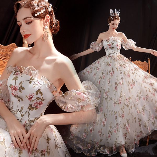 bateau strapless puff sleeve prom dress tulle lace-up flowers floor-length printed evening dresses romantic princess a-line gowns, Black
bateau strapless puff sleeve prom dress tulle lace-up flowers floor-length printed evening dresses romantic princess a-line gowns, Black
