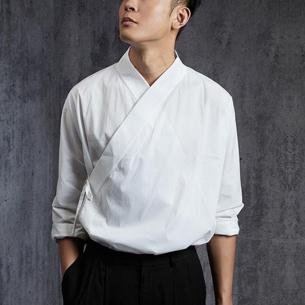 chinese style men shirt solid color retro hanfu long sleeve elegant lace up 2021 vintage stand collar mens shirts camisa men's casual, White;black
chinese style men shirt solid color retro hanfu long sleeve elegant lace up 2021 vintage stand collar mens shirts camisa men's casual, White;black