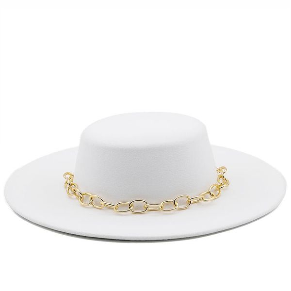 berets simple british style gold chain winter wool solid classic fedoras cap men women panama jazz hat 9.5cm wide brim big, Blue;gray
berets simple british style gold chain winter wool solid classic fedoras cap men women panama jazz hat 9.5cm wide brim big, Blue;gray