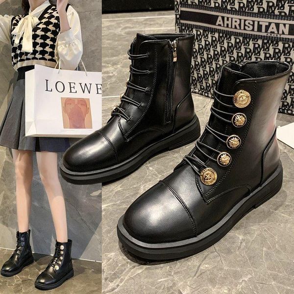 boots lace-up women 2021 fashion side zipper short round toe leather surface non-slip tube women's, Black
boots lace-up women 2021 fashion side zipper short round toe leather surface non-slip tube women's, Black