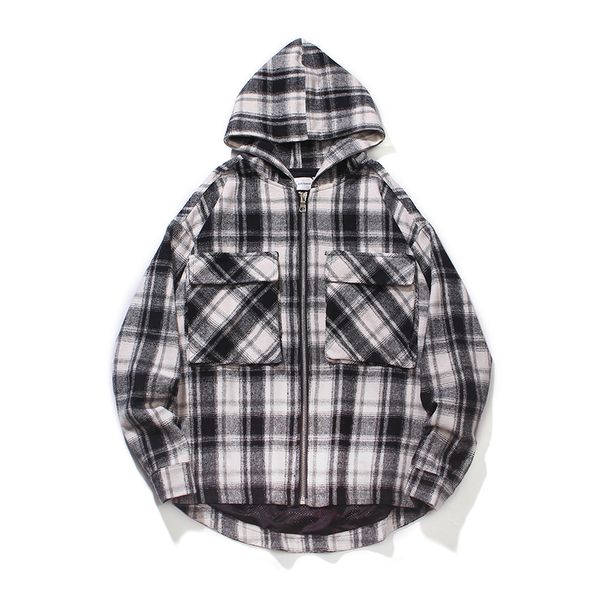men's black white plaid hoodies shirts long sleeve big pocket flannel casual shirt men streetwear jacket coat, White;black
men's black white plaid hoodies shirts long sleeve big pocket flannel casual shirt men streetwear jacket coat, White;black