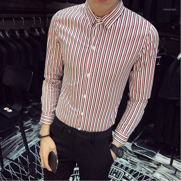 men's fashion business casual brand striped long sleeve shirt 2021 slim work dress hair stylist british style shirts, White;black
men's fashion business casual brand striped long sleeve shirt 2021 slim work dress hair stylist british style shirts, White;black