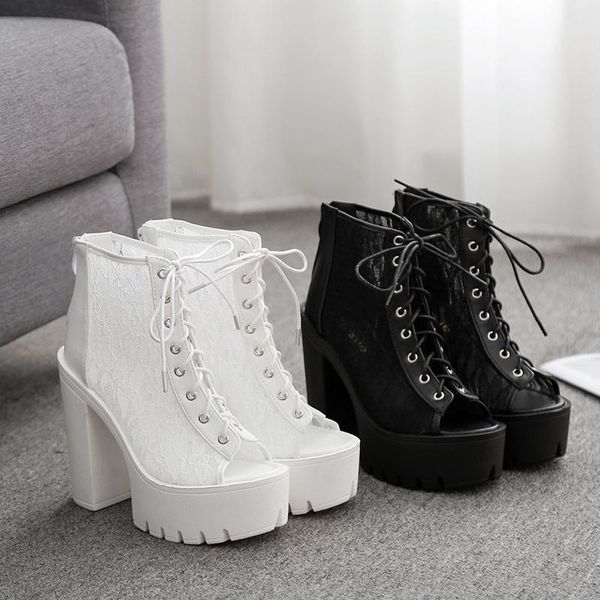 sandals catwalk high-heeled shoes lace breathable fish mouth slip thick heeled, Black
sandals catwalk high-heeled shoes lace breathable fish mouth slip thick heeled, Black