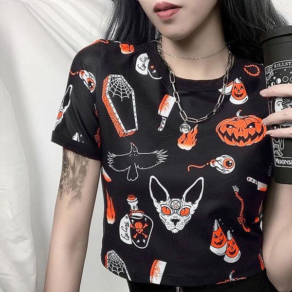 halloween pumpkin women t shirts print gothic shirt summer tee streetwear preppy crop chic black goth tees, White 
halloween pumpkin women t shirts print gothic shirt summer tee streetwear preppy crop chic black goth tees, White