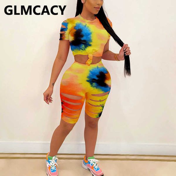 two piece tie dye suits short sleeve crop t shirt & ripped skinny shorts set 210702, White
two piece tie dye suits short sleeve crop t shirt & ripped skinny shorts set 210702, White