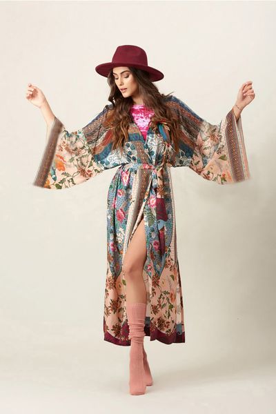 women's cape ethic print floral vintage kimono holiday flare sleeve beach cover up with sashes slit boho long cardigan 5n9u, Black
women's cape ethic print floral vintage kimono holiday flare sleeve beach cover up with sashes slit boho long cardigan 5n9u, Black