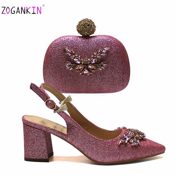 dress shoes 2021 specials arrivals nigerian pointed toe sandals for garden party in pin k color square heels and bag set, Black 
dress shoes 2021 specials arrivals nigerian pointed toe sandals for garden party in pin k color square heels and bag set, Black