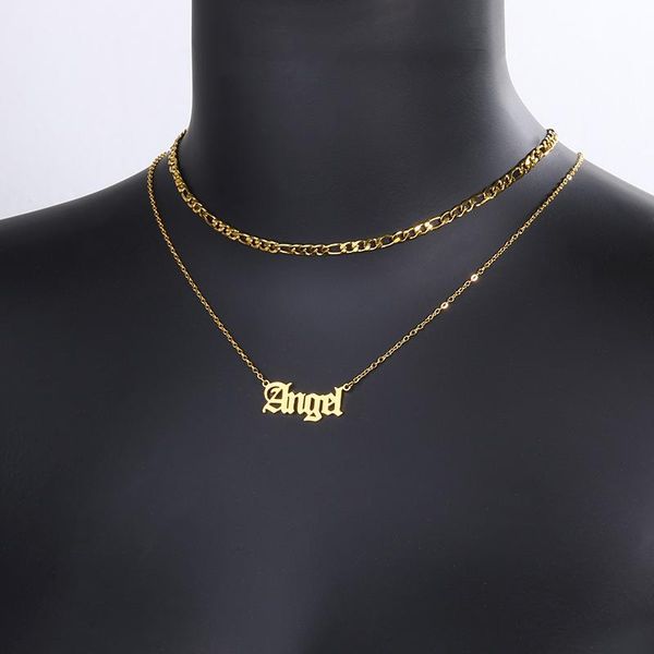 pendant necklaces fashion figaro chain layer name choker stainless steel golden old english charm jewelry couple gifts, Silver
pendant necklaces fashion figaro chain layer name choker stainless steel golden old english charm jewelry couple gifts, Silver