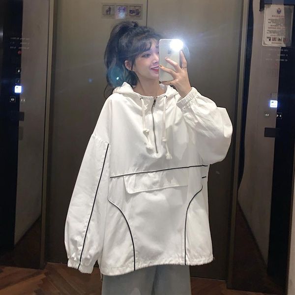 autumn korean 2021 design with drawstring hood loose middle and long sleeve pullover fashion jacket for women women's jackets, Black;brown
autumn korean 2021 design with drawstring hood loose middle and long sleeve pullover fashion jacket for women women's jackets, Black;brown