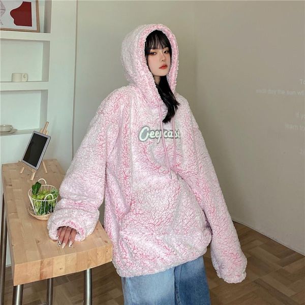 women's hoodies & sweatshirts autumn winter korean pink loose plush hooded lamb velvet letters embroidery pullovers women fashion stree, Black
women's hoodies & sweatshirts autumn winter korean pink loose plush hooded lamb velvet letters embroidery pullovers women fashion stree, Black