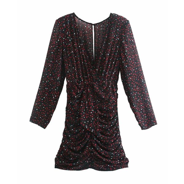 women summer vintage pleated mini dress long sleeve v-neck love print thin female elegant street fashion dresses vestidos 210513, Black;gray
women summer vintage pleated mini dress long sleeve v-neck love print thin female elegant street fashion dresses vestidos 210513, Black;gray