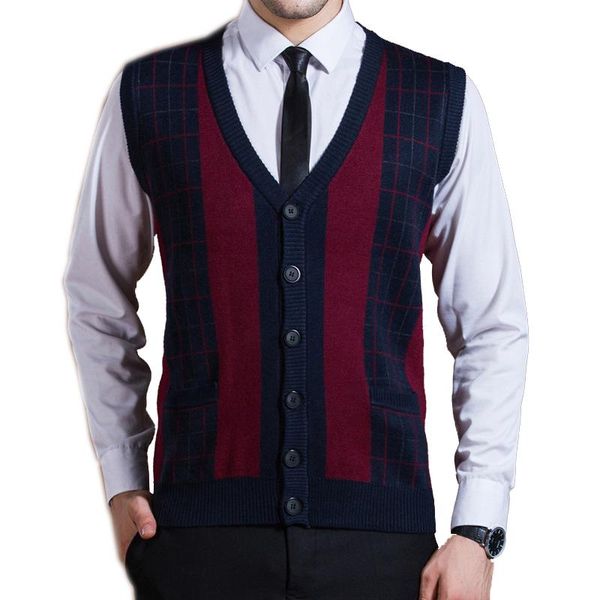 men's vests men knit vest buttons down basic sweater cardigan sleeveless 45% wool vintage casual thick winter contrasted v neck a081910, Black;white
men's vests men knit vest buttons down basic sweater cardigan sleeveless 45% wool vintage casual thick winter contrasted v neck a081910, Black;white
