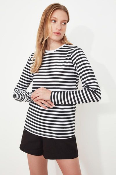 women's t-shirt long sleeve cycling neck basic knitted, White