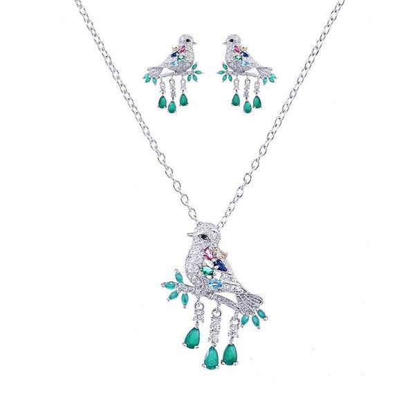 earrings & necklace water drop green cz crystal and fashion animal bird jewelry set for women gift 2021, Silver
earrings & necklace water drop green cz crystal and fashion animal bird jewelry set for women gift 2021, Silver