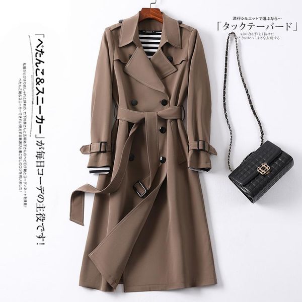 women's trench coats windbreaker middle long 2021 spring korean slim waist fashion temperament knee coat, Tan;black
women's trench coats windbreaker middle long 2021 spring korean slim waist fashion temperament knee coat, Tan;black